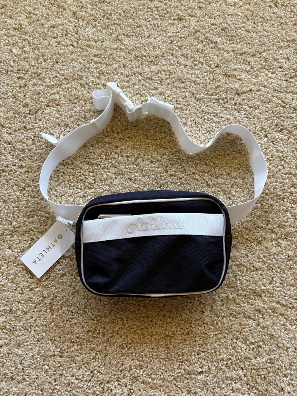 Athleta All About Large Canvas Belt Bag Navy/White NWT